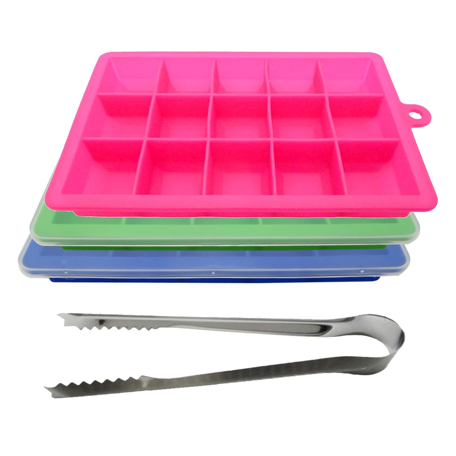 thinkstar 3 Pack Silicone Ice Cube Tray With Covers - Large Ice