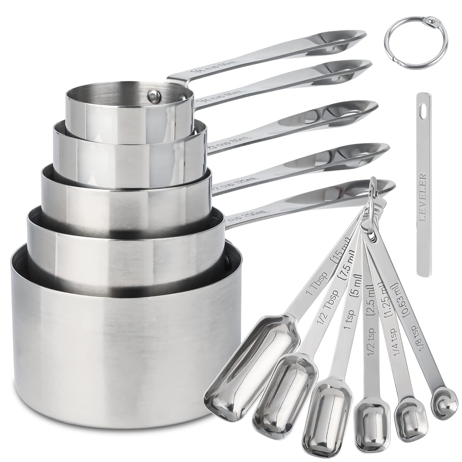 thinkstar Measuring Cups and Spoons Set, 18/8 Stainless Steel Measuring Cups and Spoons Set of 12, Metal Measuring Cups Set, 5 Dry Me