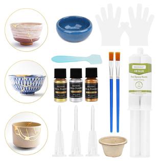 thinkstar Pottery Repair Kit, Restore Ceramic Crack Repair With 2 Gold  Powder 1 Silver Powder 1 Epoxy Resin Glue Practice Cup For Art…