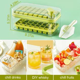 thinkstar Ice Cube Tray With Lid And Bin, 2 Pack Ice Cube Trays For Freezer  