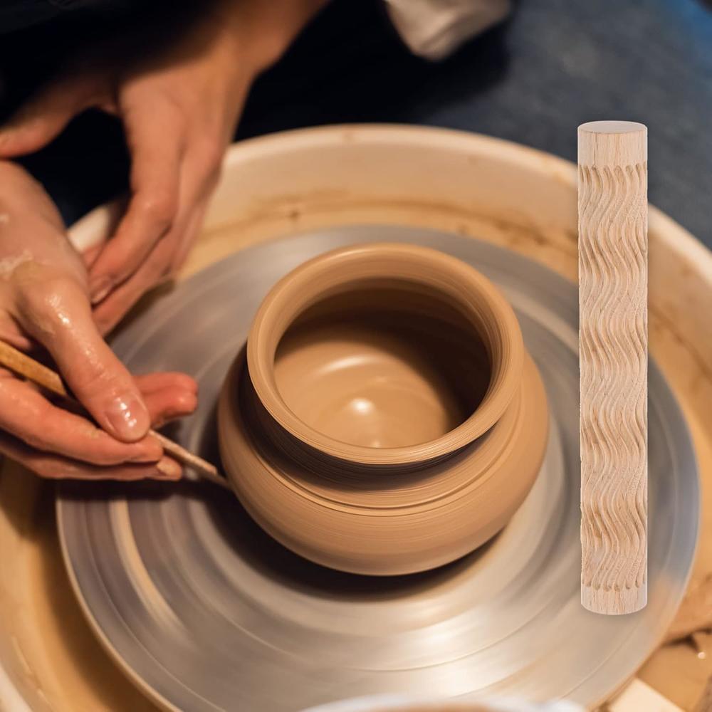 thinkstar Wood Clay Roller Ripple Pattern Modeling 6 Inch Beech Wood ...