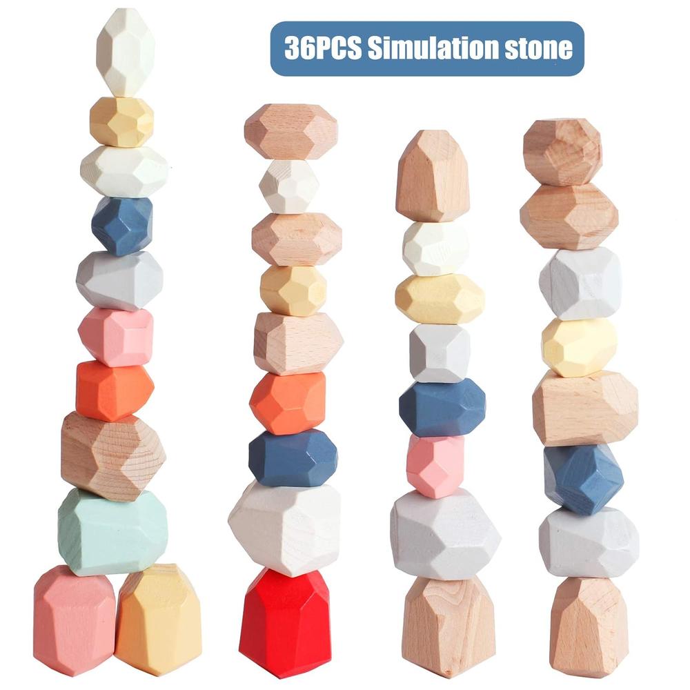 thinkstar 36 Pcs Wooden Sorting Stacking Rocks Stones,Sensory Toddler ...
