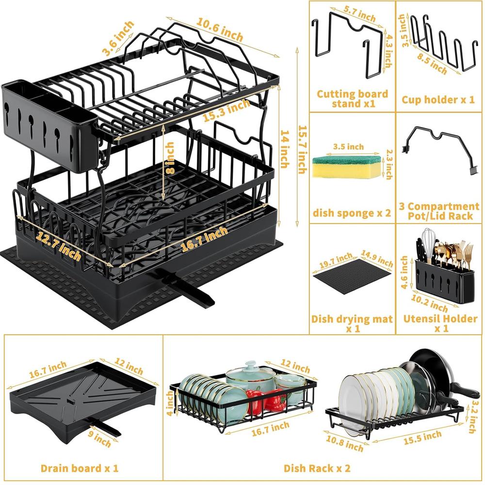 thinkstar Dish Drying Rack,2 Tier Dish Racks For Kitchen Counter ...