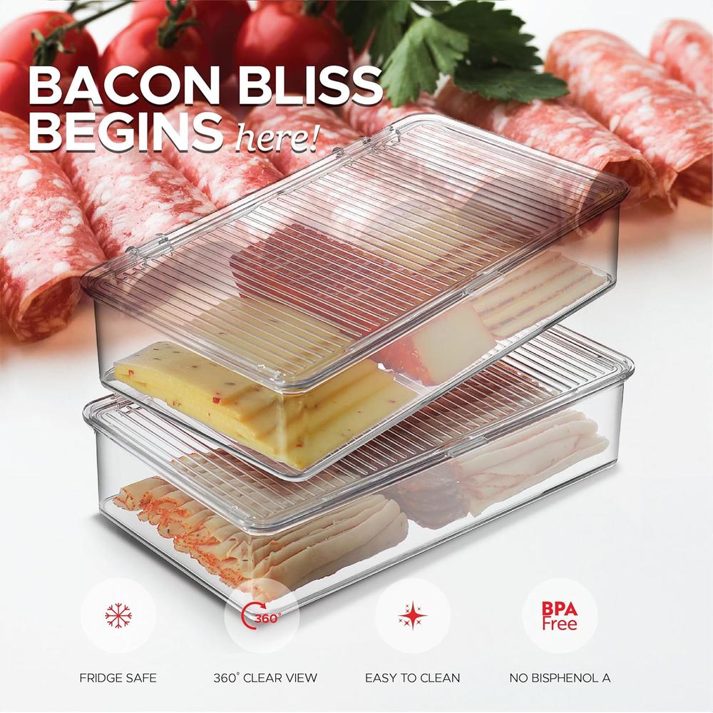 thinkstar Bacon Container For Refrigerator (2 Pack) Bacon Storage ...