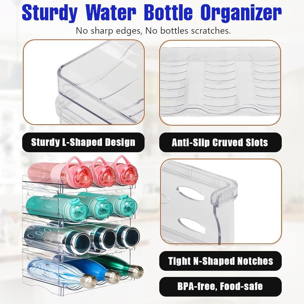 thinkstar Water Bottle Organizer, Stackable Kitchen Cabinet Organizer, Acrylic Water Bottle Storage Holder Rack For Pantry Organizer…