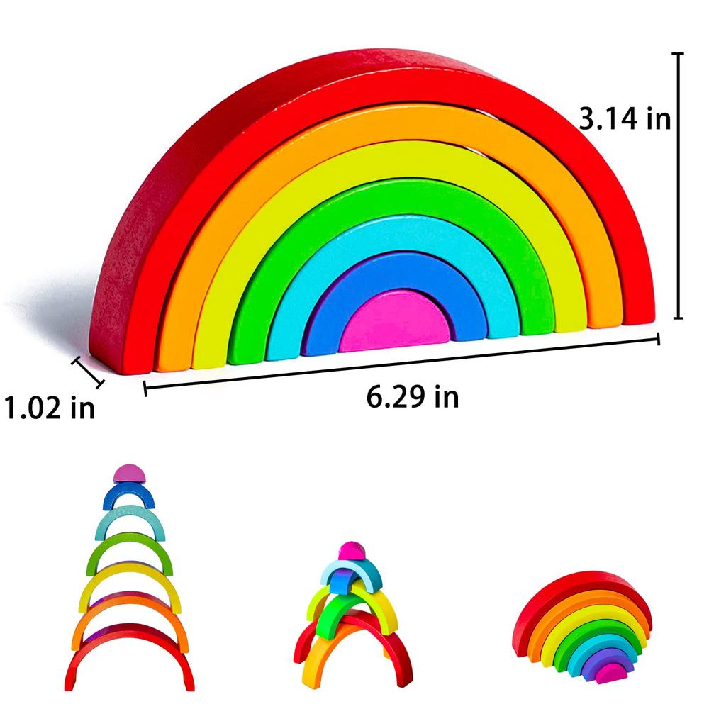 thinkstar Wooden Rainbow Stacking Toy, Wood Rainbow Stacker Arch Game ...