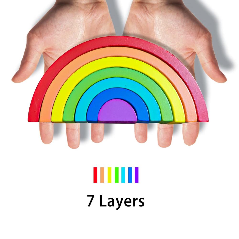 thinkstar Wooden Rainbow Stacking Toy, Wood Rainbow Stacker Arch Game ...