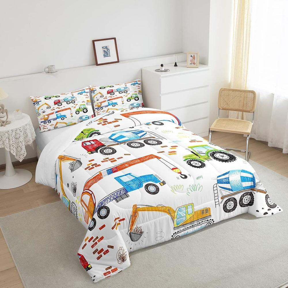 thinkstar Excavator Comforter Set Cartoon Truck Bedding Sets ...