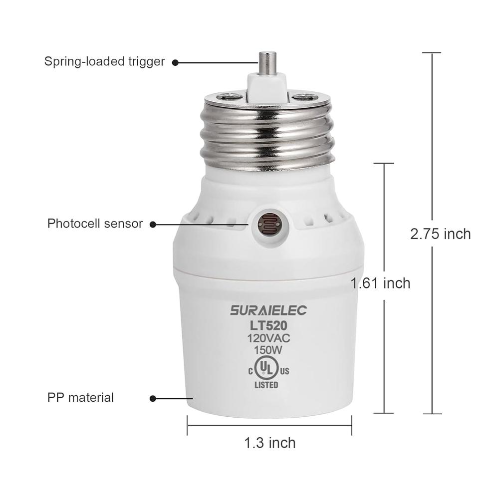 thinkstar Light Sensor Socket, Dusk To Dawn Light Socket With 360 ...