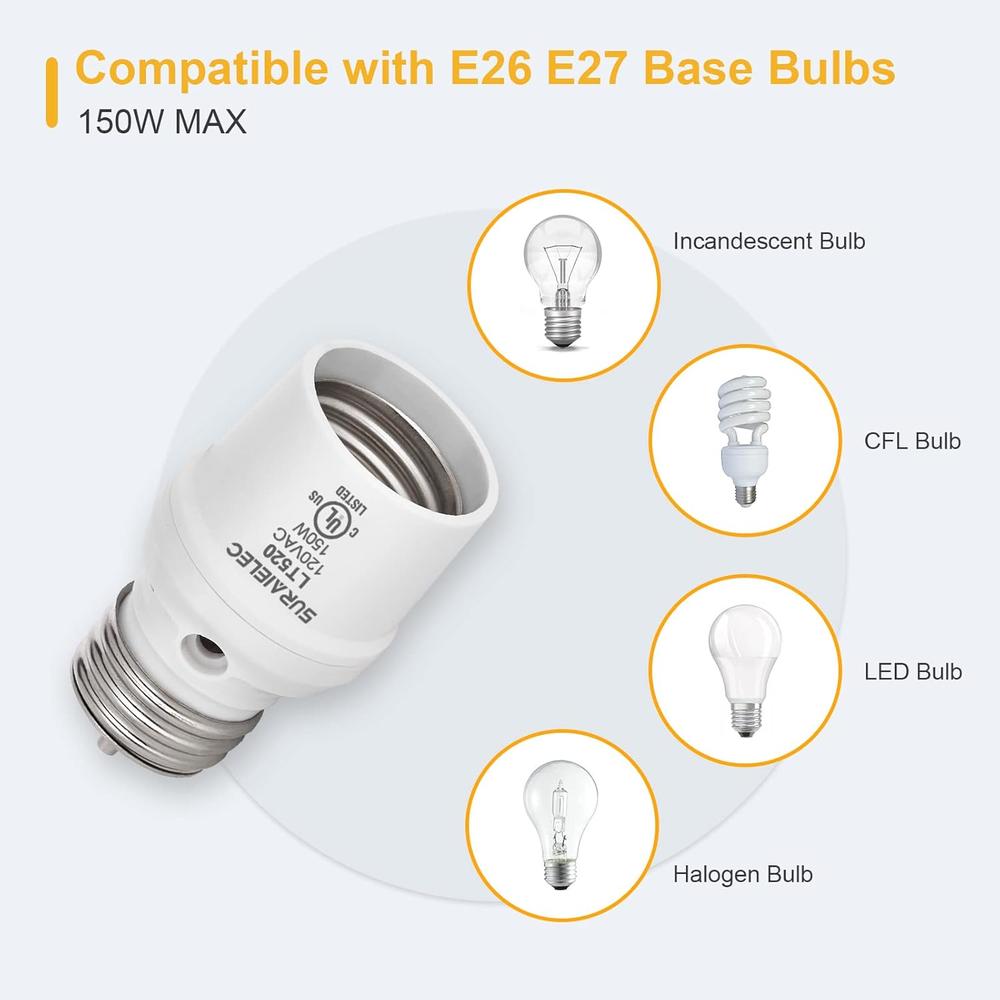 thinkstar Light Sensor Socket, Dusk To Dawn Light Socket With 360 ...