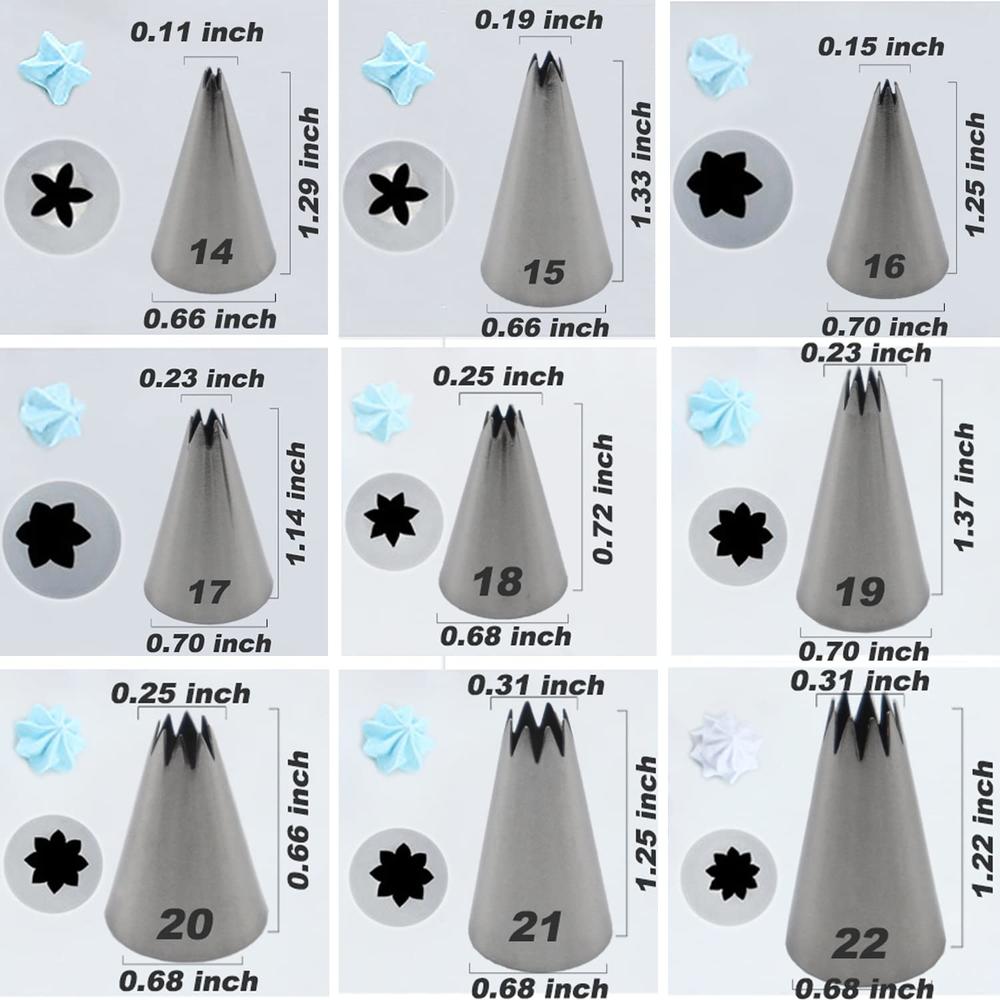 thinkstar Open Star Piping Tips Set,9 Pcs French Star Tube Set Frosting ...