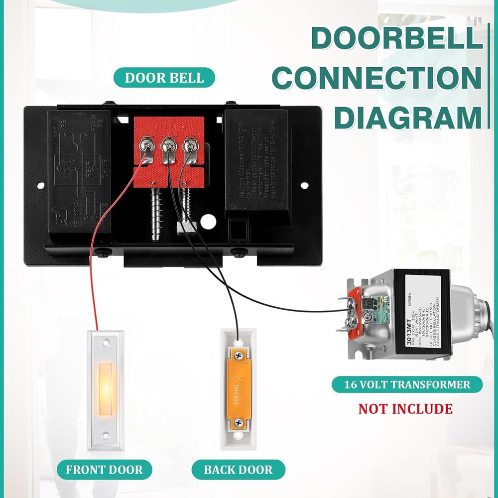 thinkstar Wired Door Bell Chime Kit With 16V 10Va Two Note Lighted ...