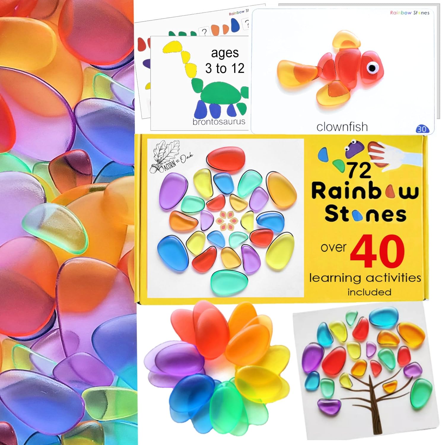 thinkstar Rainbow Stones, 72 Stones 40+ Activities, Learning & Education  Toys, Classroom Must Haves, Math Manipulatives, Light Table…