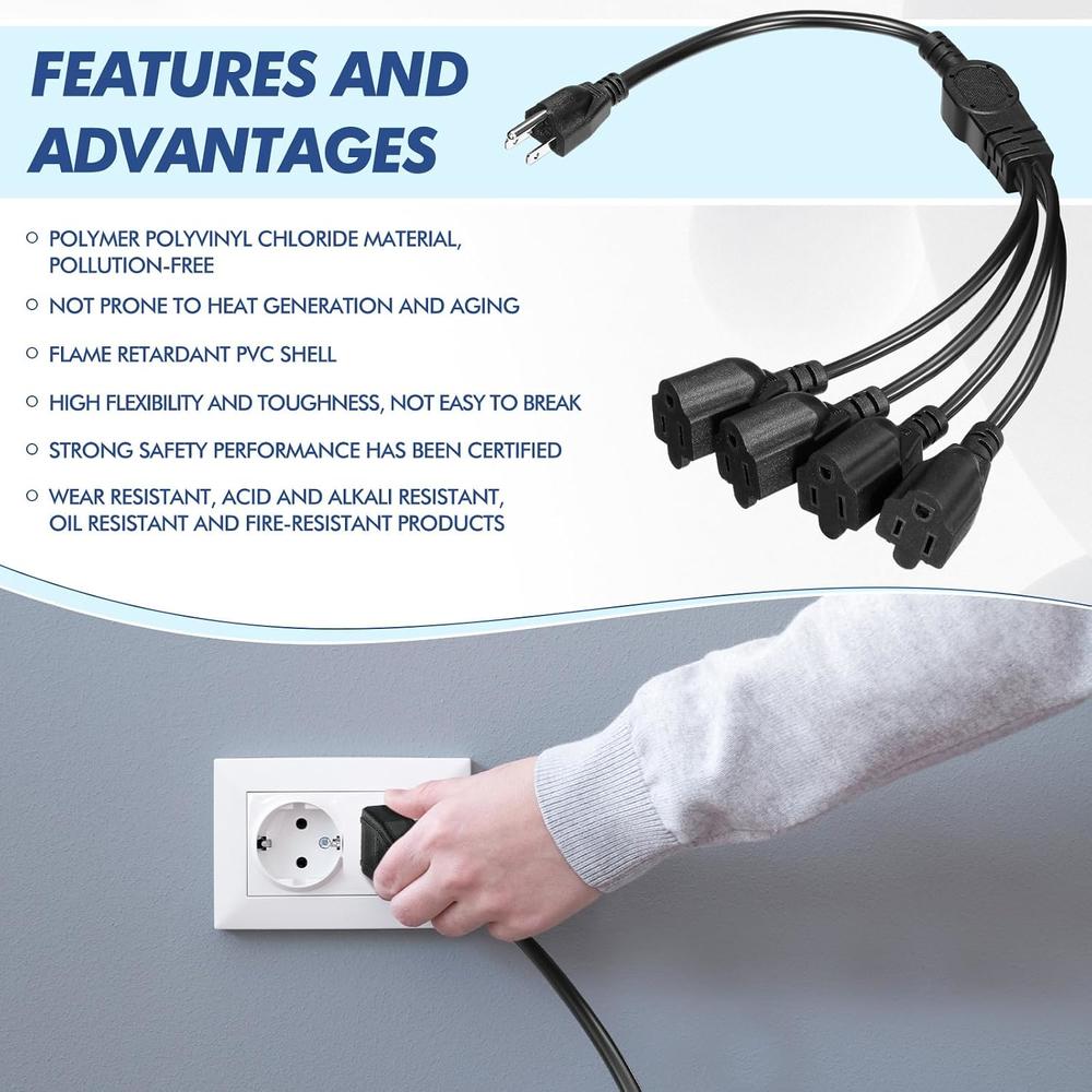 Wire Code Extender thinkstar 6 Pcs 3 Prong 1 To 4 Extension Cord Splitter, 4 Way Power ...