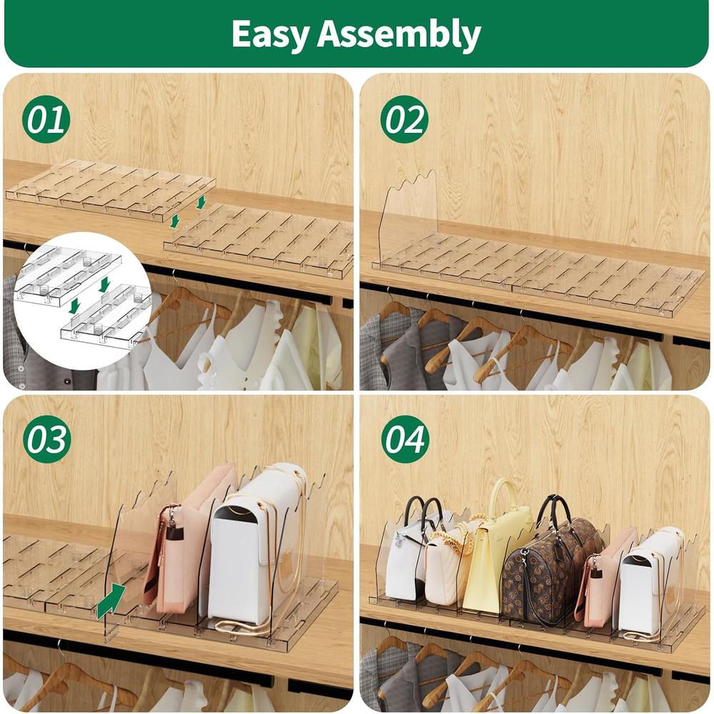 thinkstar Adjustable Shelf Divider For Closet, Clear Purse Organizers ...