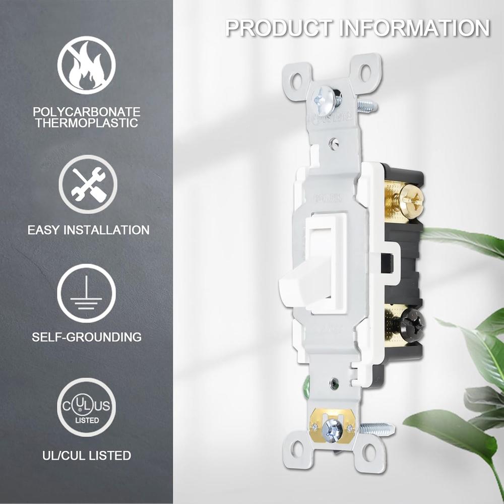 thinkstar Toggle Light Switch, 3-Way, 15 Amp, 120 Volt, Ac Quiet Switch ...