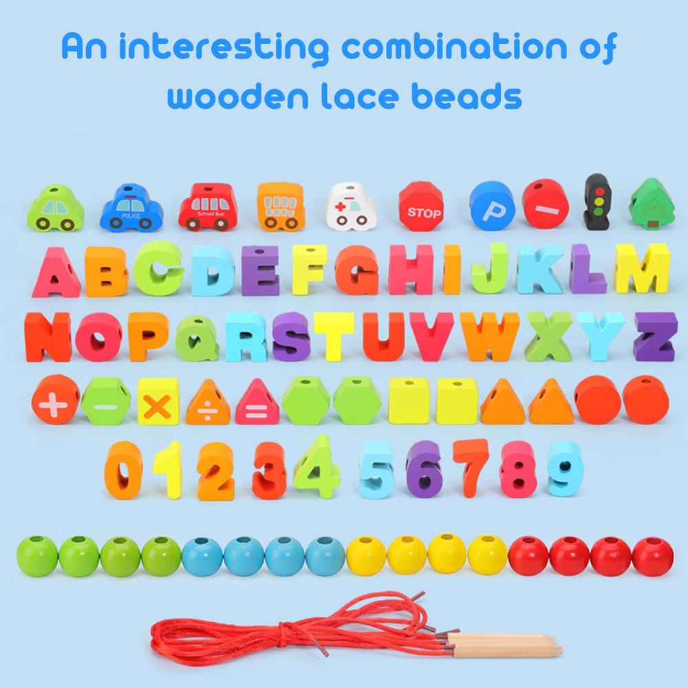 thinkstar Wooden Lacing Beads, Alphabet Number Stringing Beads Large ...