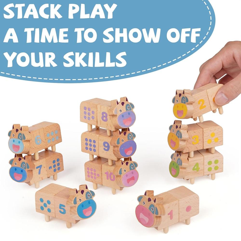 Stacking Cows Math Game thinkstar 20 Pcs Number Matching Learning Toy Wooden Counting Cows Toy ...