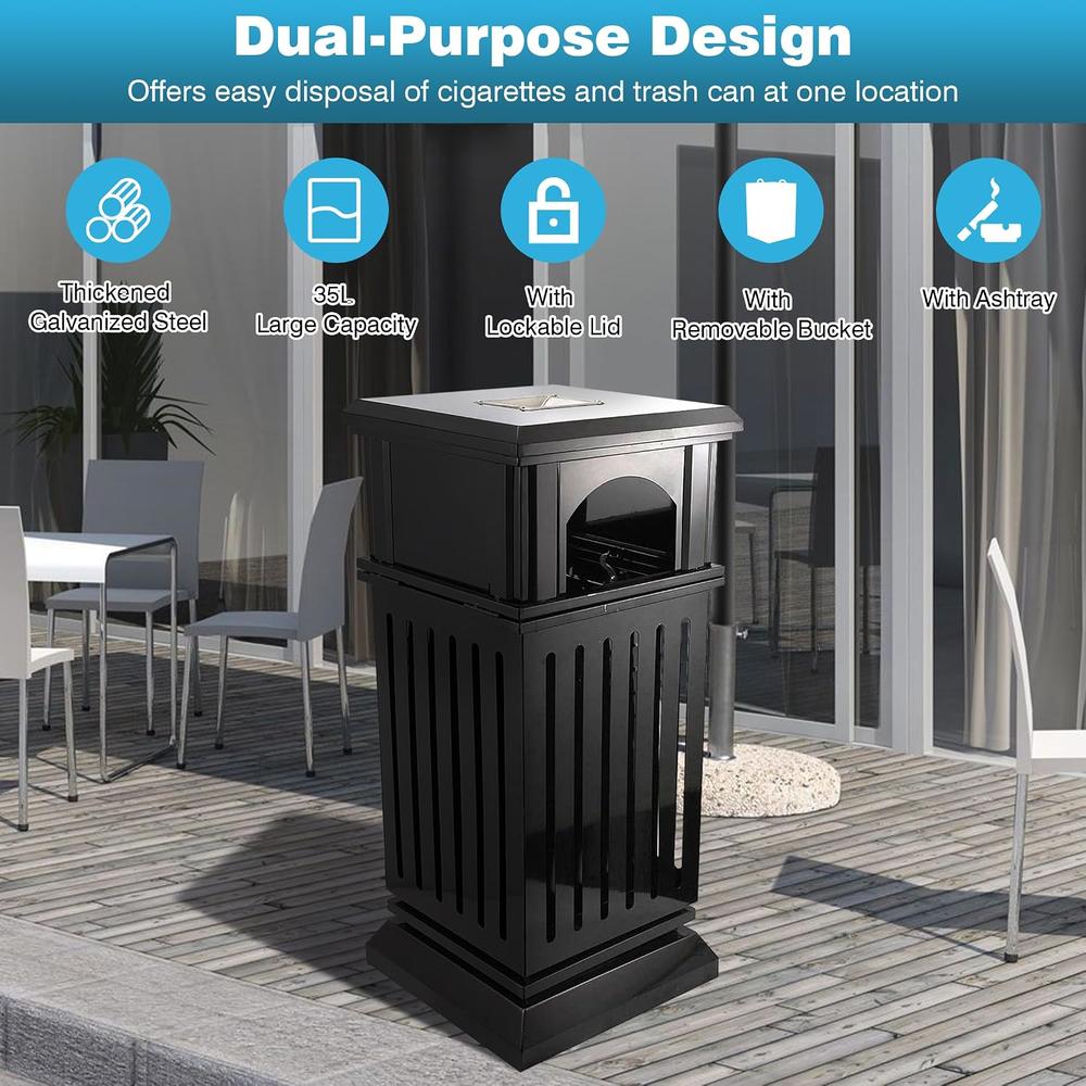 thinkstar Commercial Trash Can With Lid, Black Outdoor Garbage Can For ...