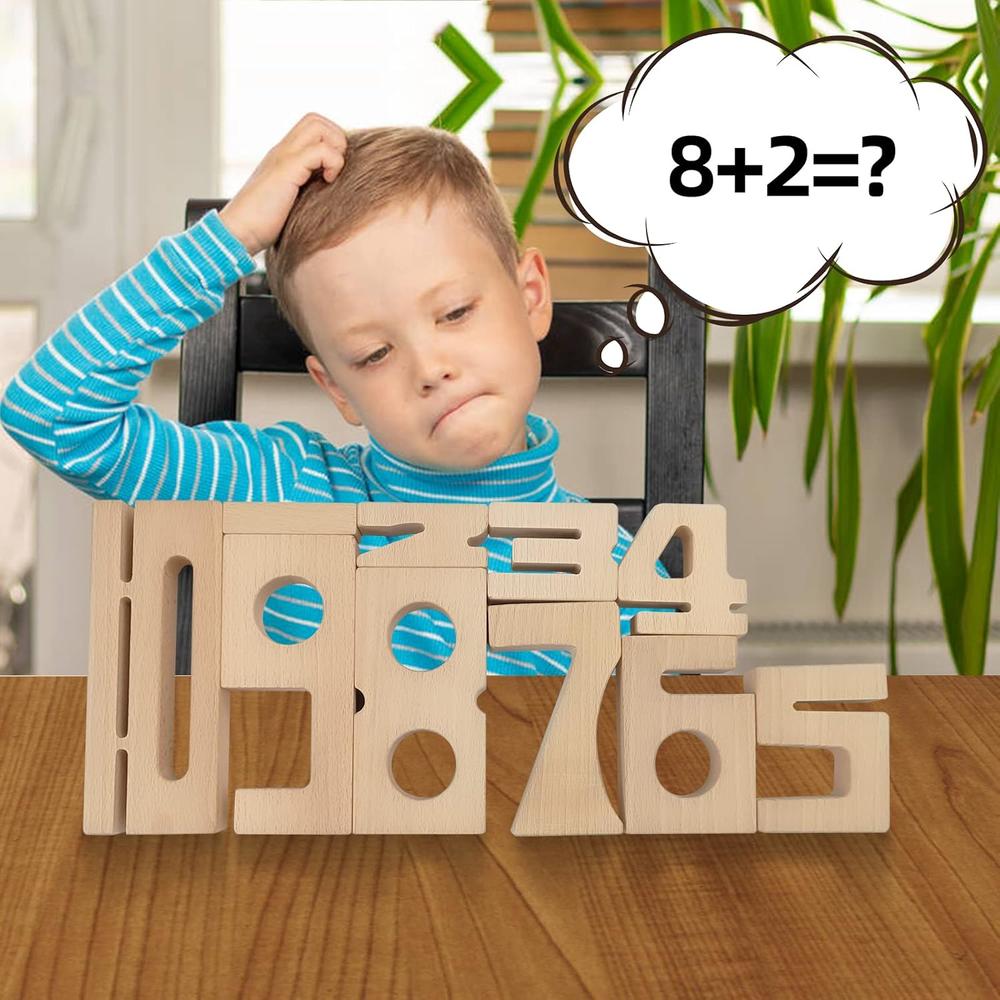 thinkstar Number Blocks - Montessori Large Wooden Blocks Numbers 1-10 ...