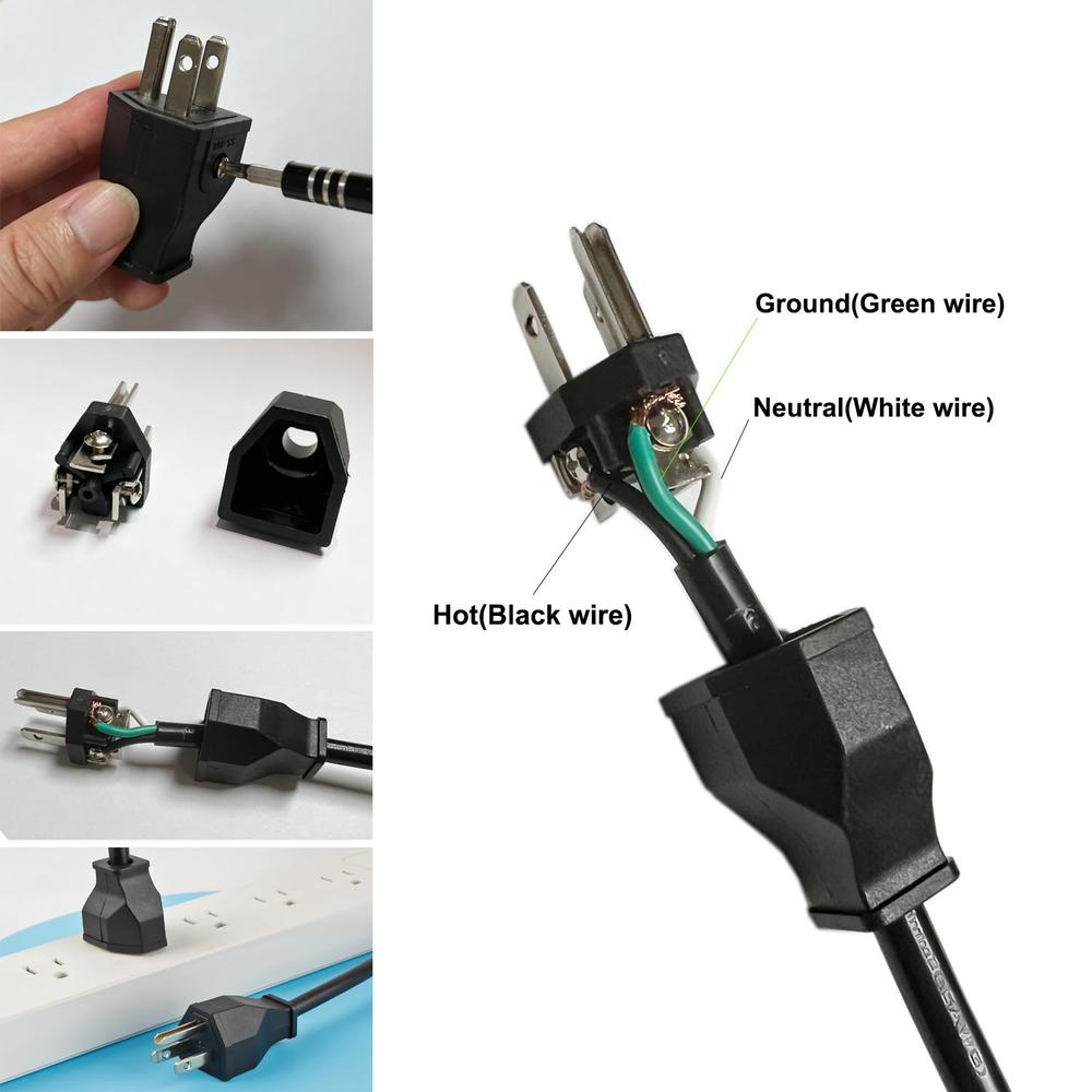 thinkstar 2-Pole, 3 Wire Grounding Plug Extension Cord Straight Blade ...
