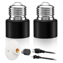 thinkstar 2-Pack E26/E27 3 Prong Light Socket To Plug Adapter,2/3 Prong Light Bulb Adapter Socket Converter For Garage, Porch,Patio,…