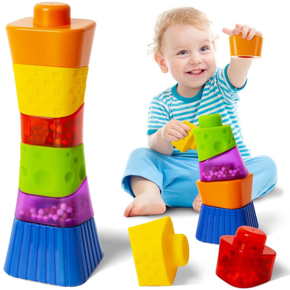 thinkstar Stacking Building Blocks, Montessori Colorful Blocks Toy ...