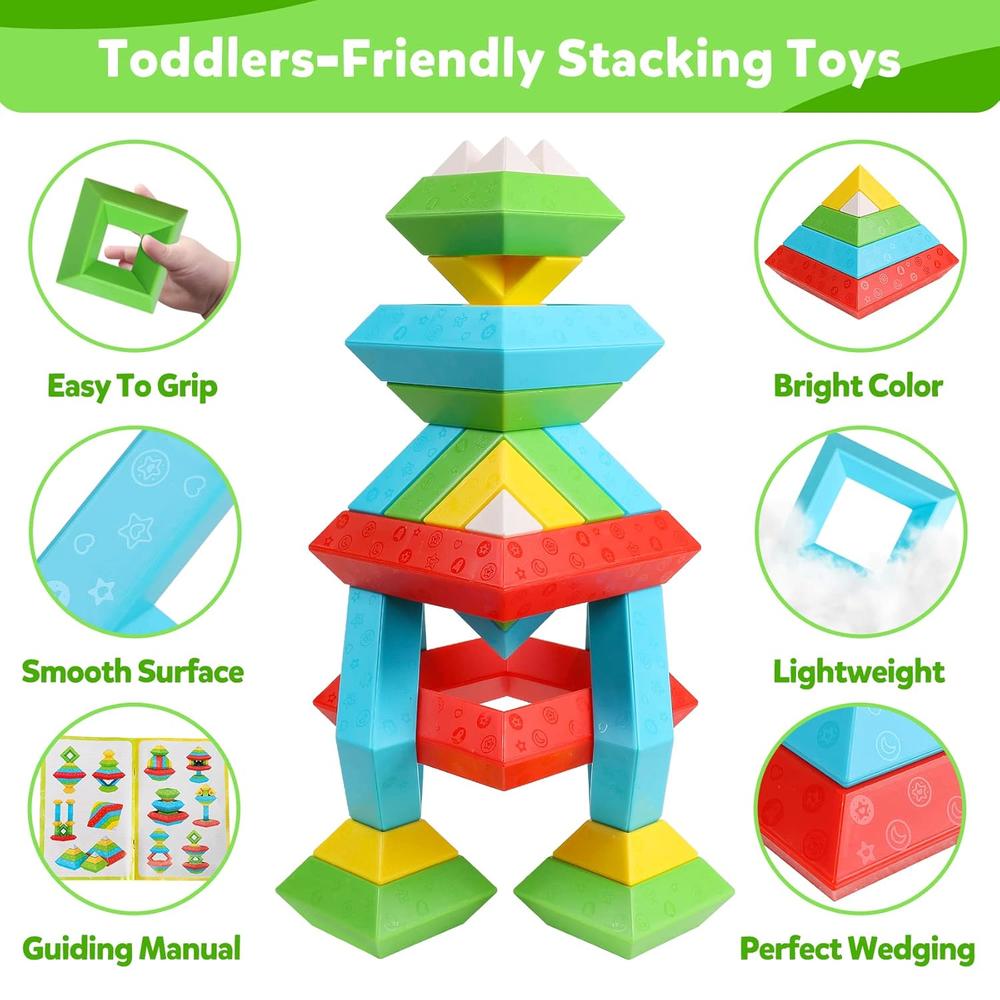 thinkstar Montessori Stacking Toys 30Pcs Pyramids Stacking Blocks For ...