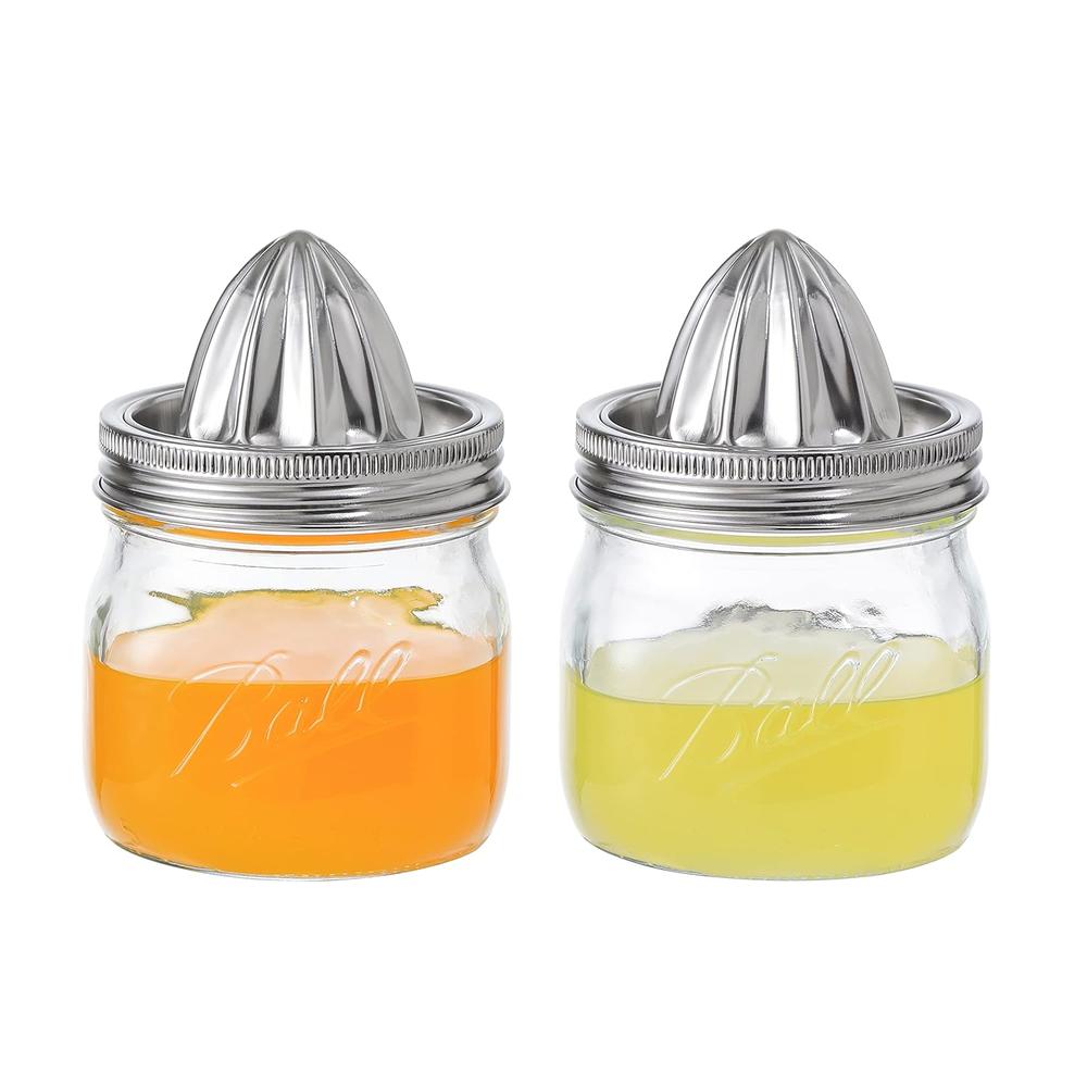thinkstar Lemon Lime Orange Manual Juicers Stainless Steel Hand Squeezer With Glass Mason Jars, Set Of 2 (16 Oz)