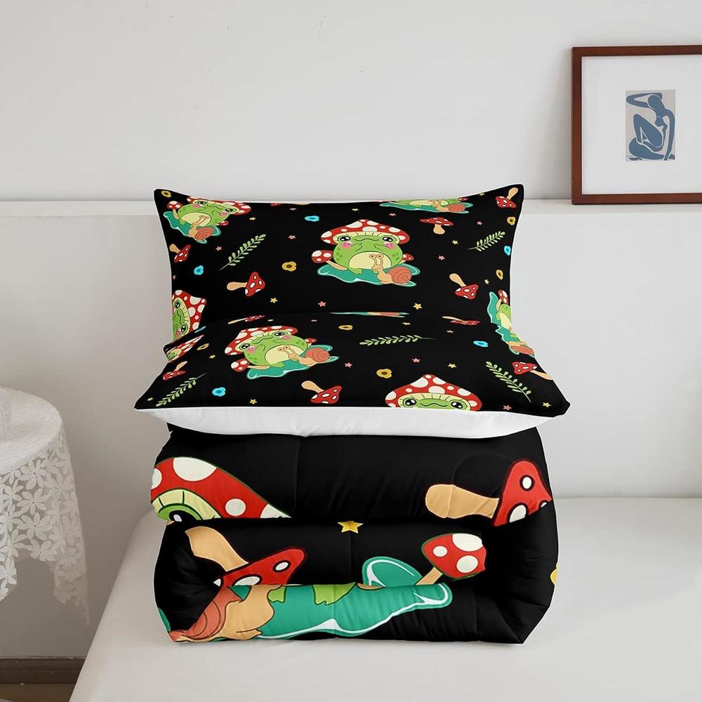 thinkstar Cartoon Mushroom Frog Bedding Set Cute Mushroom Decor ...