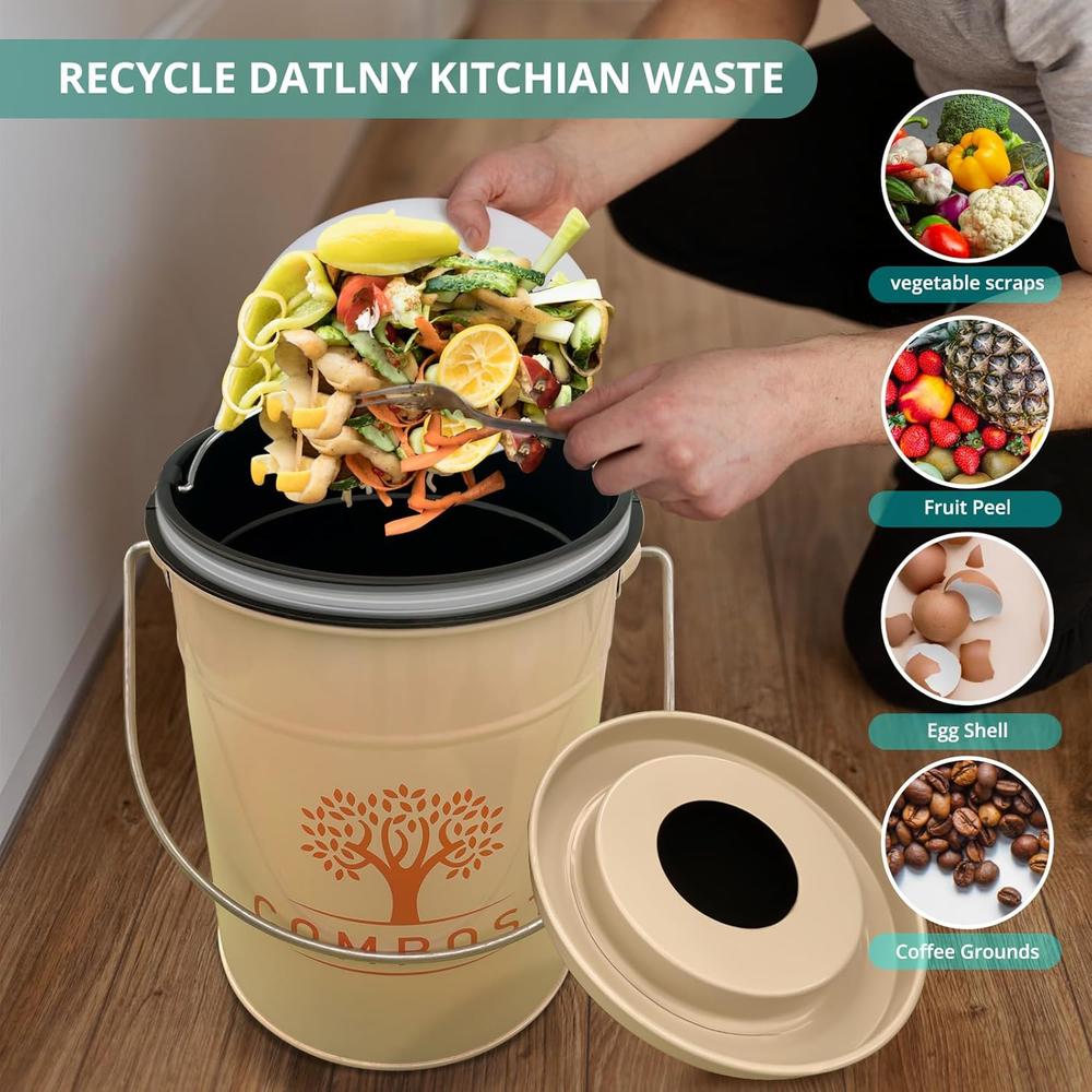 thinkstar Compost Bin Kitchen Countertop -1.0 Gallon Indoor Compost ...