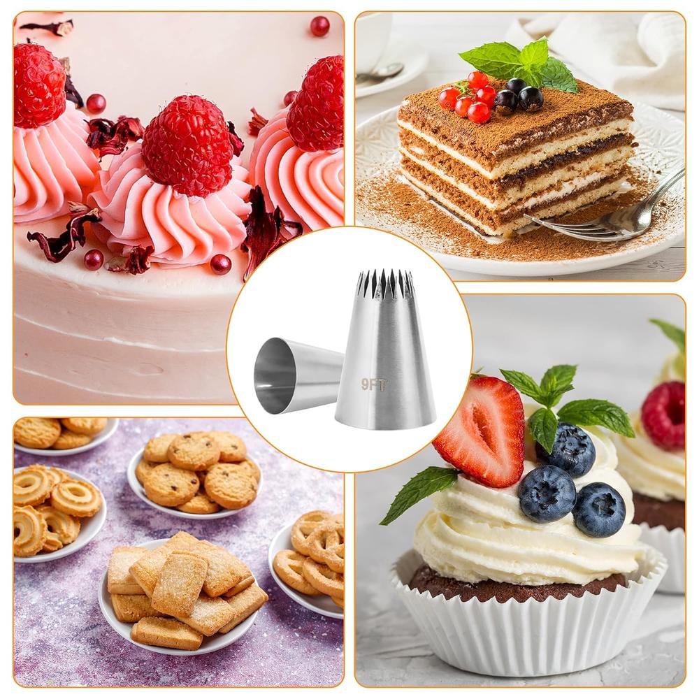 9-Piece Star Piping Tips Set – Stainless Steel Icing Nozzles – Cake Decorating Kit – Sizes 14–22