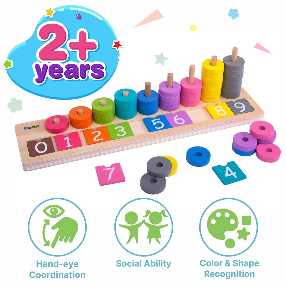 thinkstar Wooden Color Rings Sorting Board, Hand Eye Coordination Toy ...