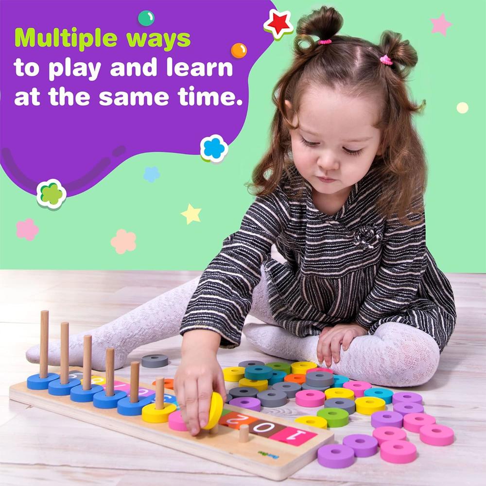 thinkstar Wooden Color Rings Sorting Board, Hand Eye Coordination Toy ...