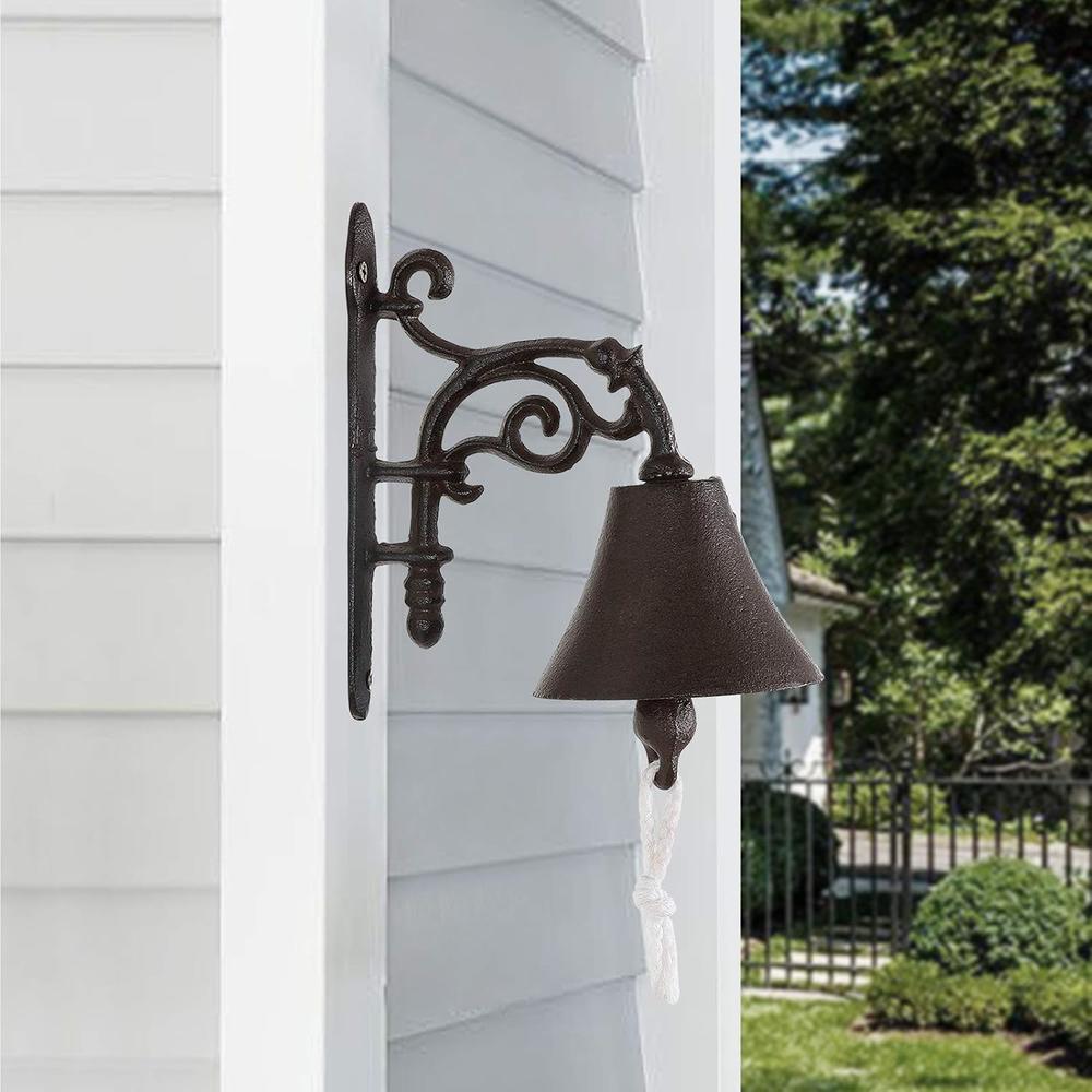 Weatherproof Bell thinkstar Outdoor Dinner Bell, Rustic Vintage Large Cast Iron Wall ...
