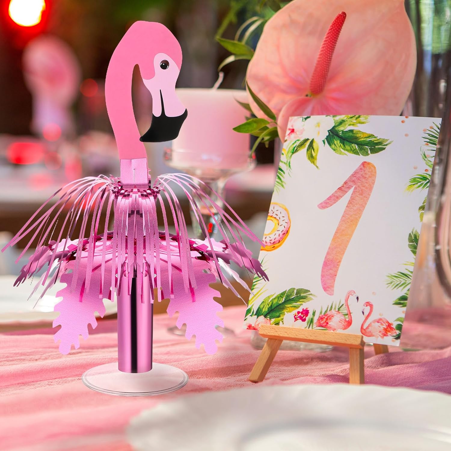 thinkstar Pink Flamingo Table Centerpiece Flamingo Party Decorations Hawaii  Tropical Standing Flamingo Decor Toppers Summer Party