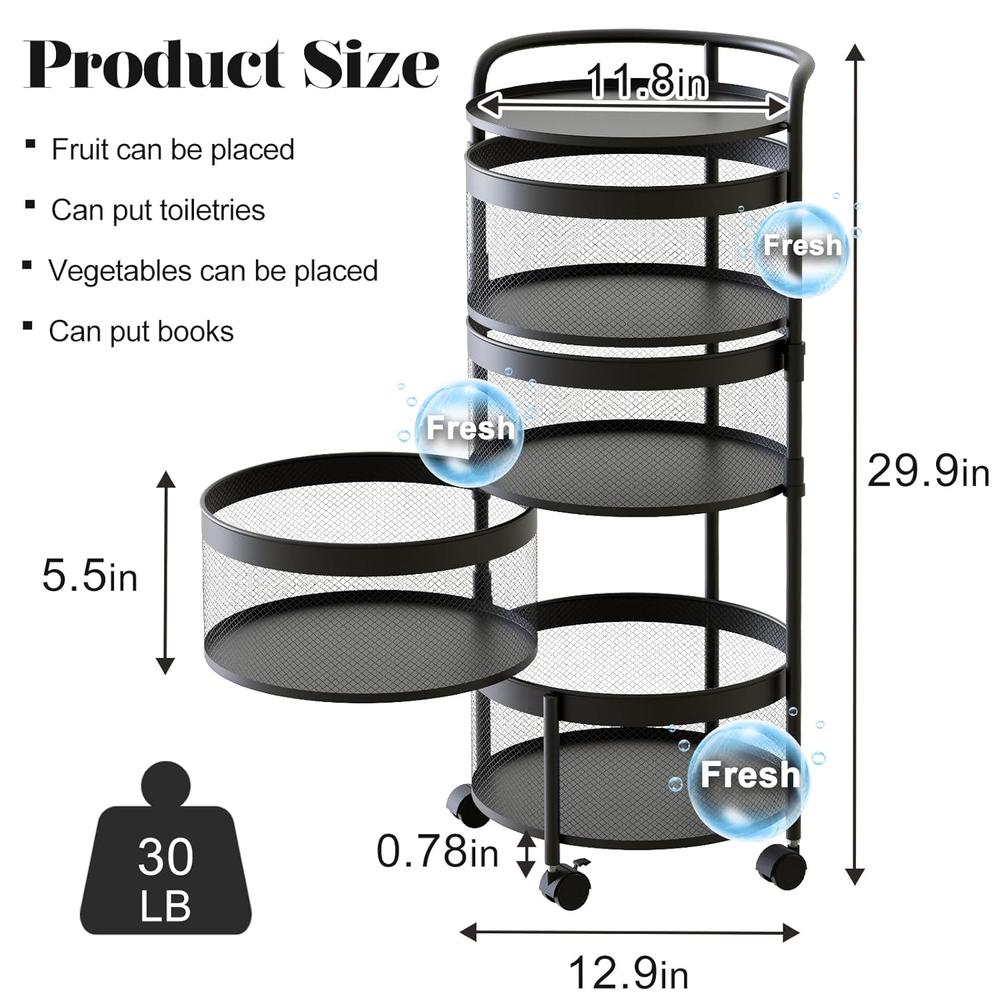 thinkstar Rotating Kitchen Storage Rack No Assembly, 4-Tier Round Metal ...
