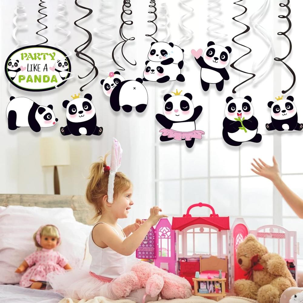 thinkstar 30Pcs Cute Panda Birthday Hanging Swirl Decorations, Panda Bear Birthday Party Supplies Party Decorations Animal Panda The…
