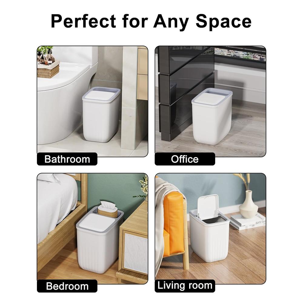 thinkstar 3 Pack Small Bathroom Trash Can With Pop-Up Lid, 1.8Gal Slim ...