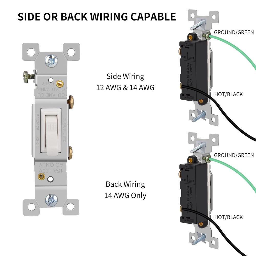 thinkstar 15 Amp Toggle Light Switch, Single Pole, Grounding Screw, 15A ...