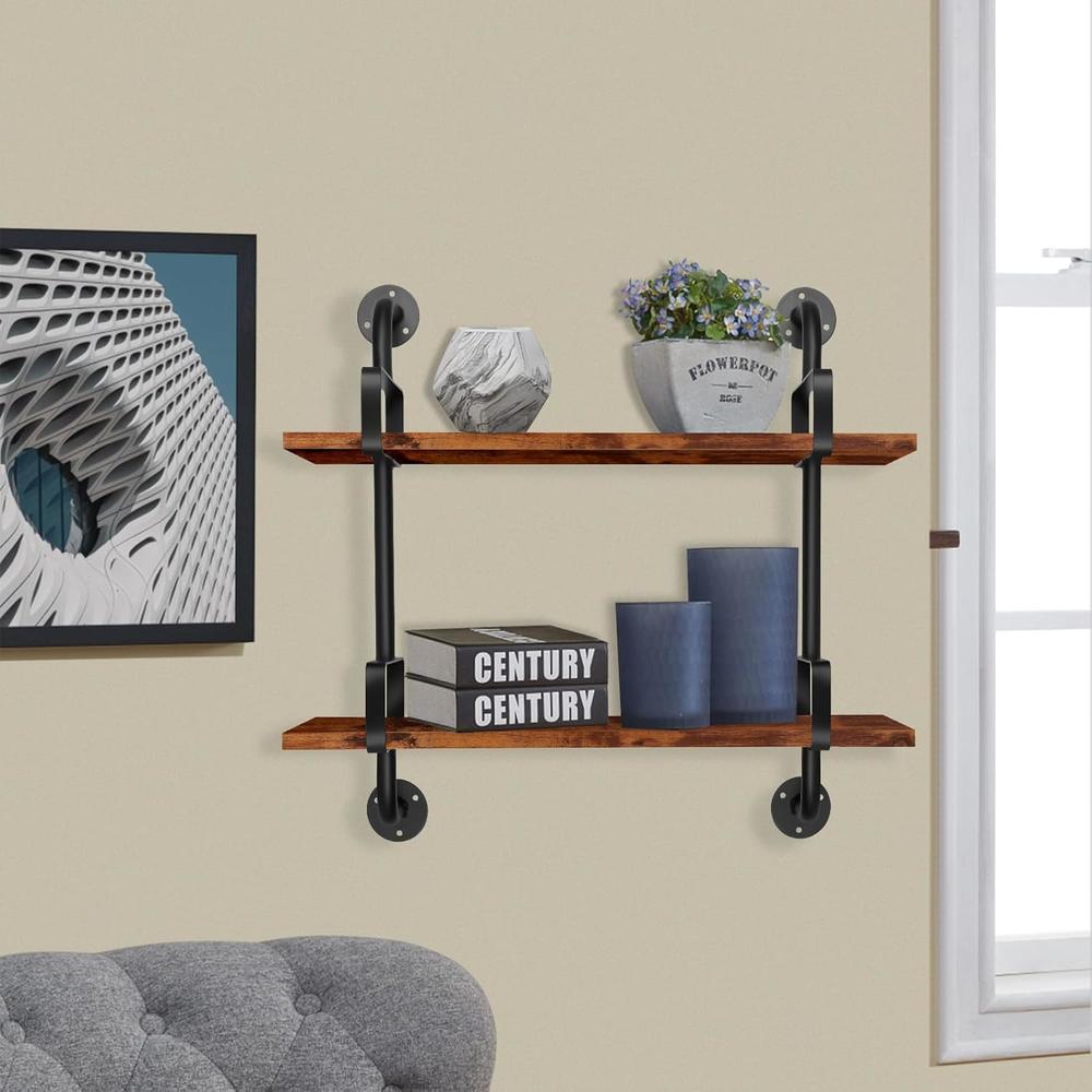 thinkstar Industrial Floating Wall Shelves, 2 Tier Rustic Hanging Shelf ...