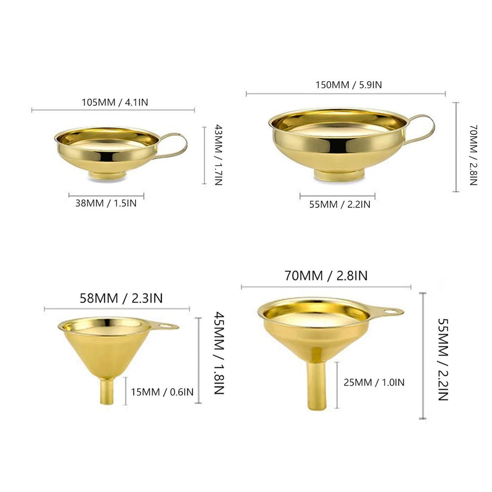 thinkstar Stainless Steel Funnel Set, 3 Pieces Gold Oil Liquid Mini ...