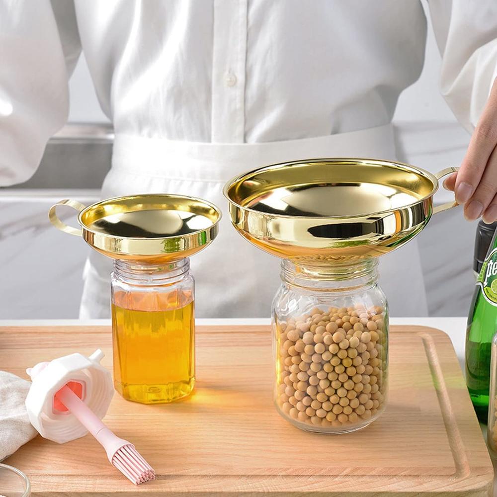 thinkstar Stainless Steel Funnel Set, 3 Pieces Gold Oil Liquid Mini ...