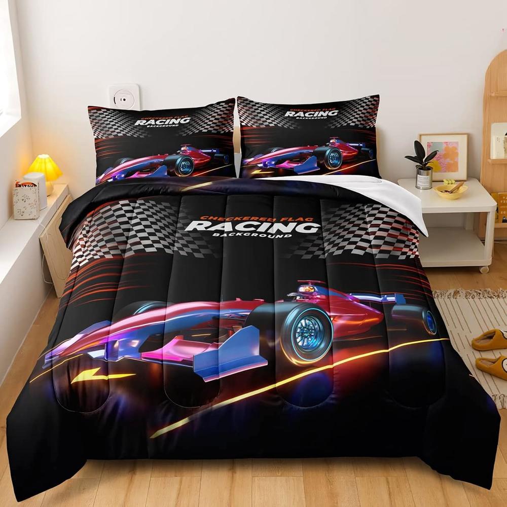 thinkstar Racing Car Comforter Set Queen Size,Sports Car Bedding Set ...