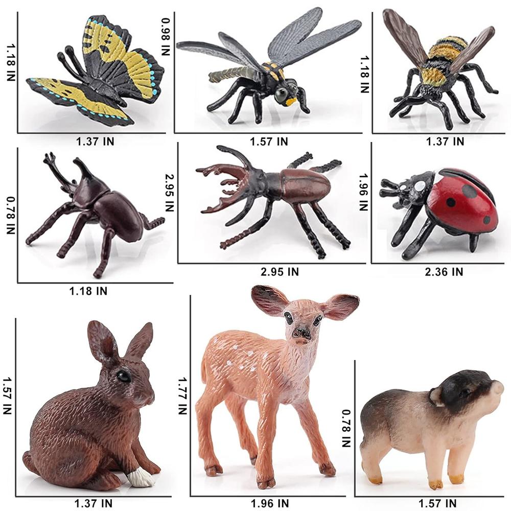 thinkstar Wildlife Woodland Animal Insect Model Sets 9 Pcs Mini Insects ...