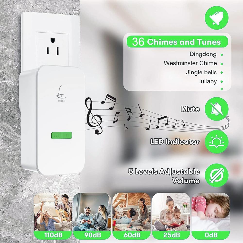 Wireless Ringer thinkstar Wireless Doorbell, Self-Powered Loud Enough Door Bell Ringer ...