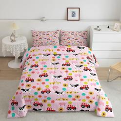 thinkstar Truck Red Tractor Twin Size Bedding Comforter Sets For Boys Girls,Cute Farm Animals Pig Cow Sheep Goat Hen Rooster And Sun?