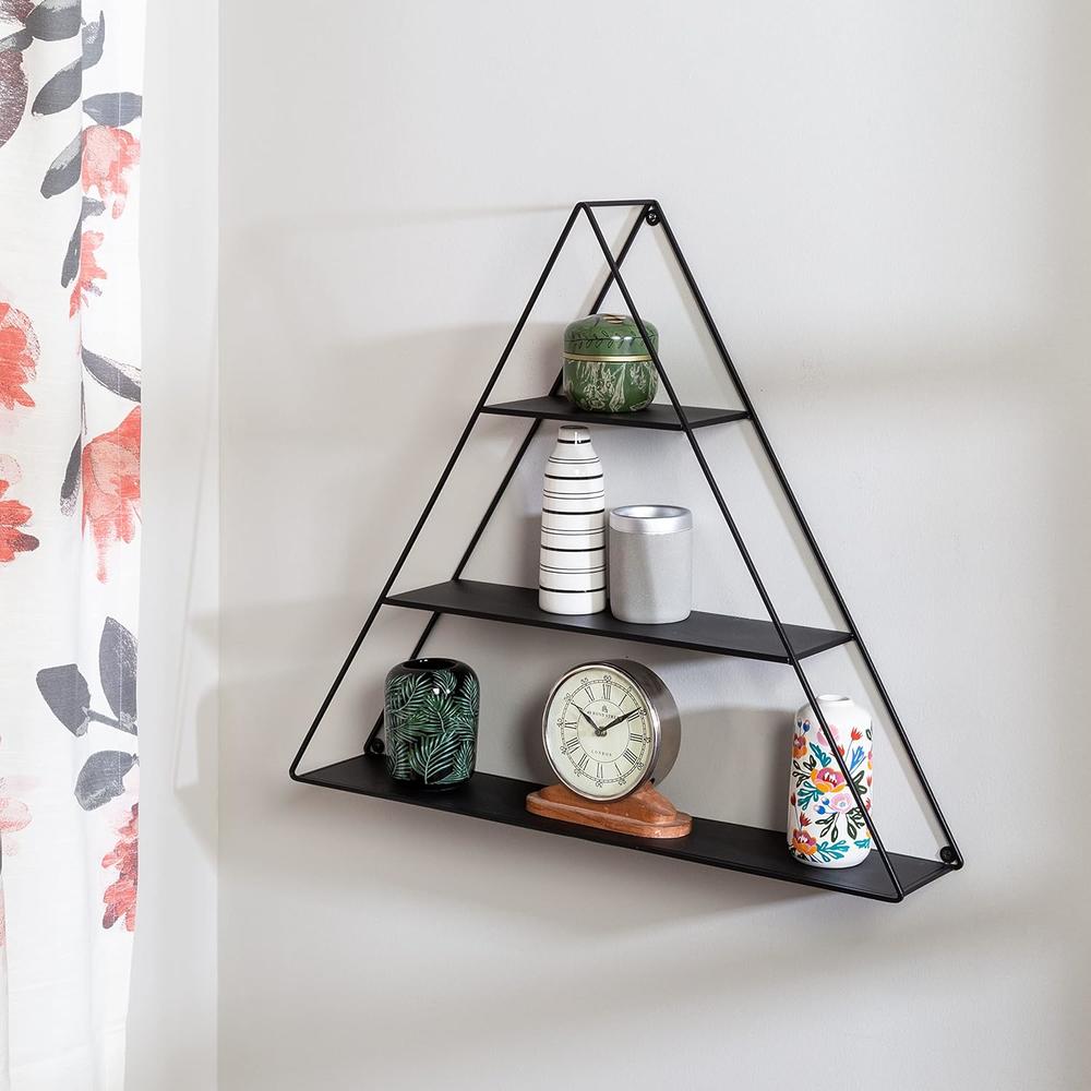thinkstar Three-Tier Triangle Decorative Metal Wall Shelf, Black Black