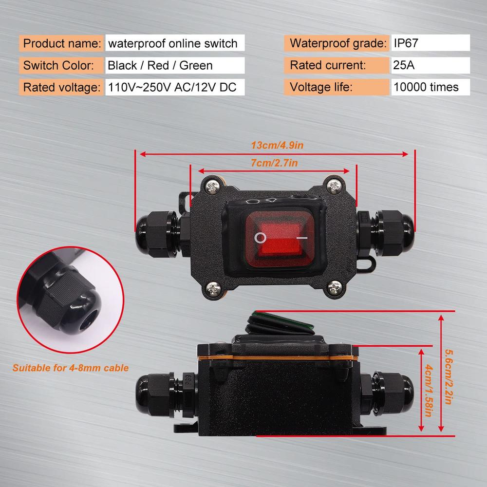 thinkstar Ip67 Waterproof Inline Cord Switch On/Off 20A 250V/16A 125V ...