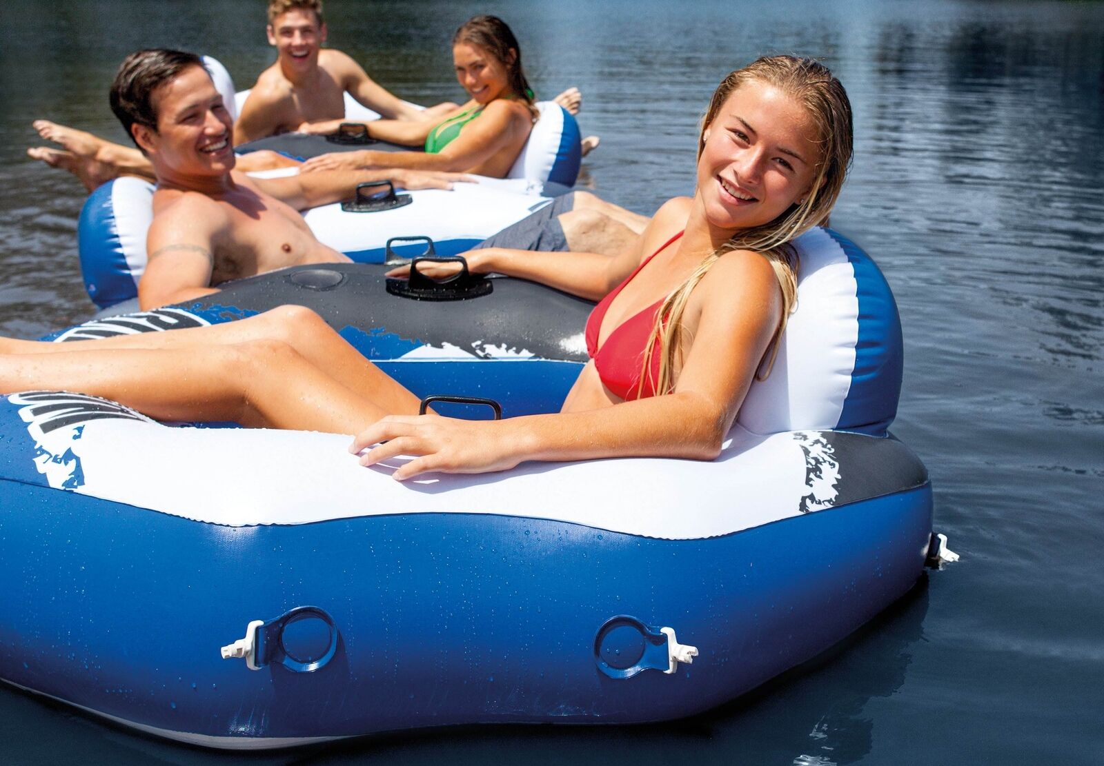 Intex River Run Connect Lounge Inflatable Floating Water Tube (6 Pack) & Cooler